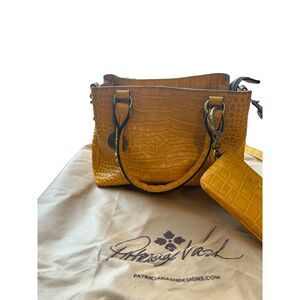 Patricia Nash Yellow Croc Embossed Leather Satchel Crossbody + Coin Purse